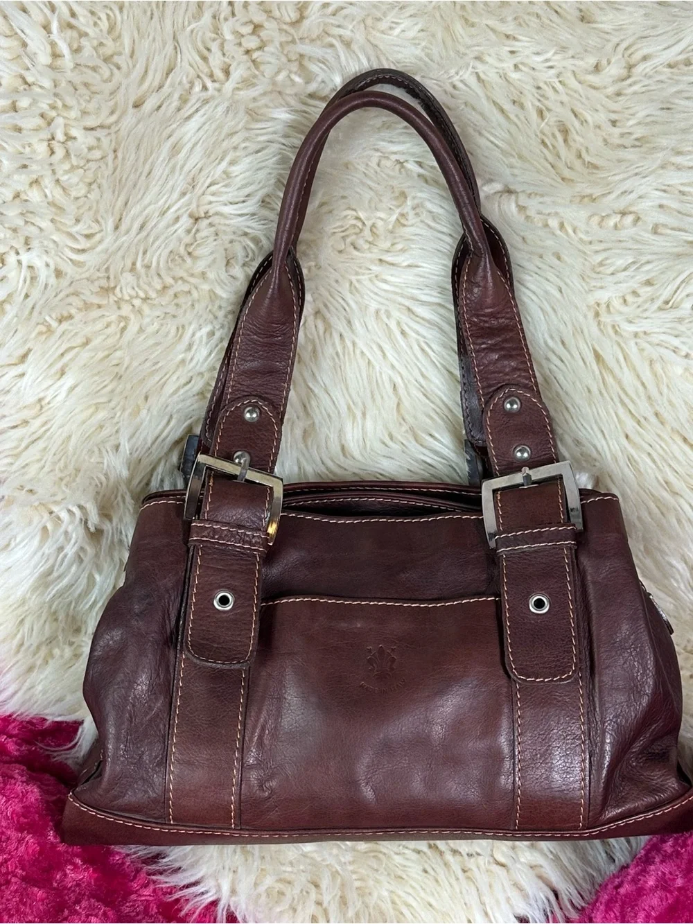 Vera Pelle Chestnut Brown Leather Shoulder Bag